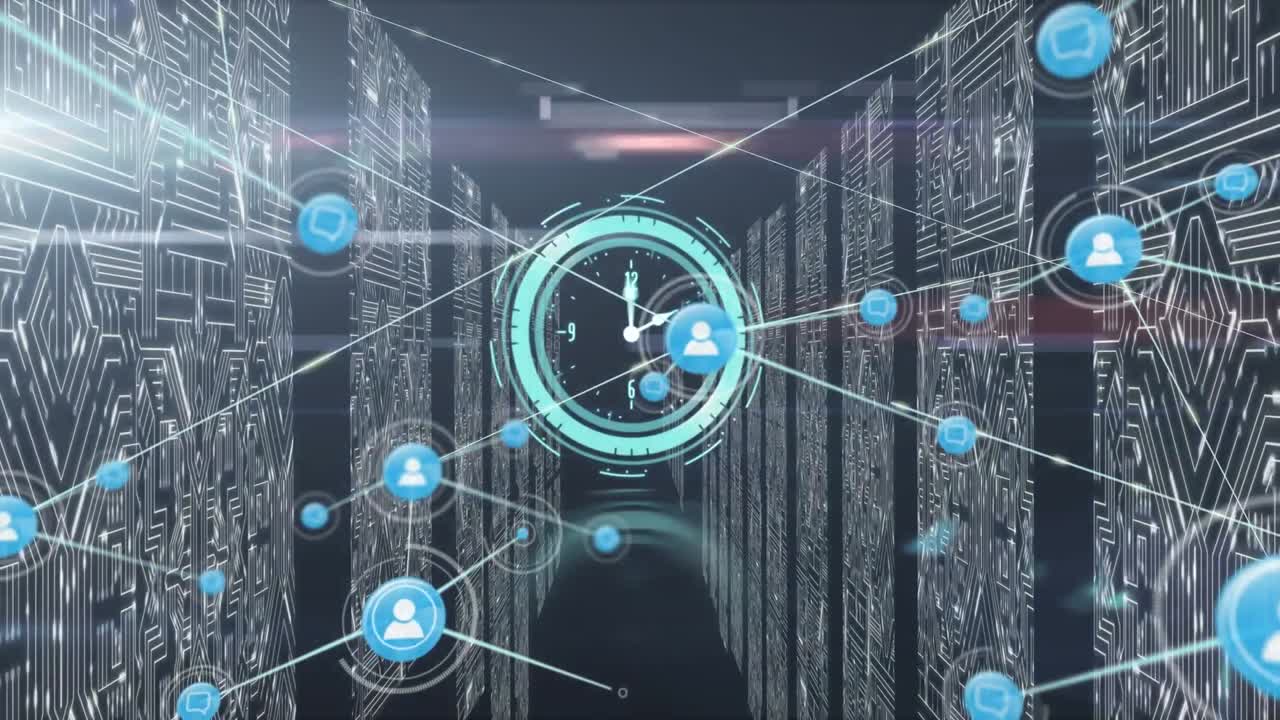 Animation of network of connections over moving columns