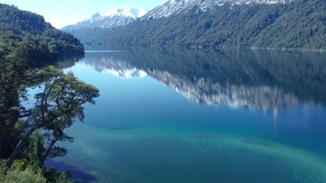 mirrored lake and snowy mountains in patagonia, argentina