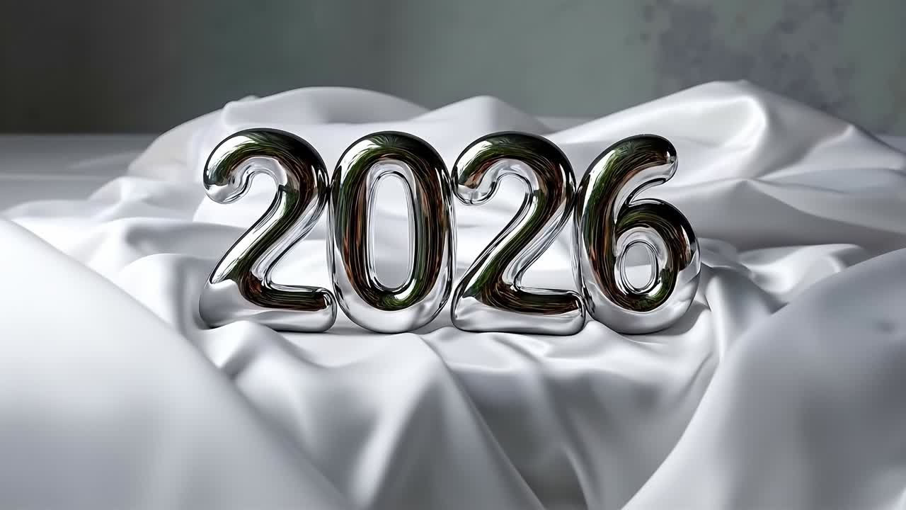 Silver Metallic 2026 Numbers on Elegant White Fabric