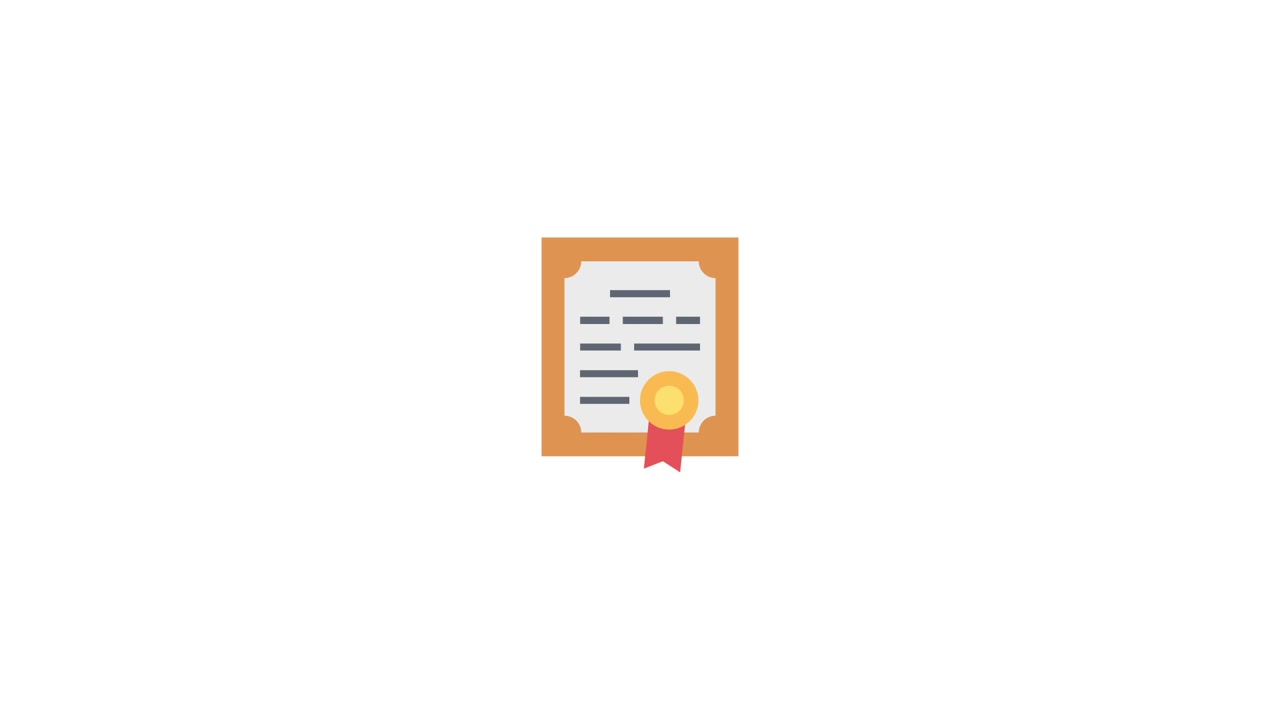 Animated Certificate Icon with Gold Seal and Red Ribbon