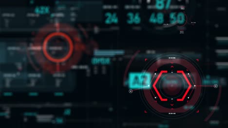 puntero objetivo y interfaz de usuario futurista hud gui elemento de número de texto digital para tecnología cibernética concepto con poca profundidad de campo oscuro y procesado de grano
