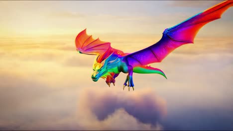 dragón arco iris volando por encima de las nubes al amanecer