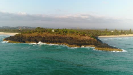 left to right wide aerial views over fingal head, northern new south wales, australia