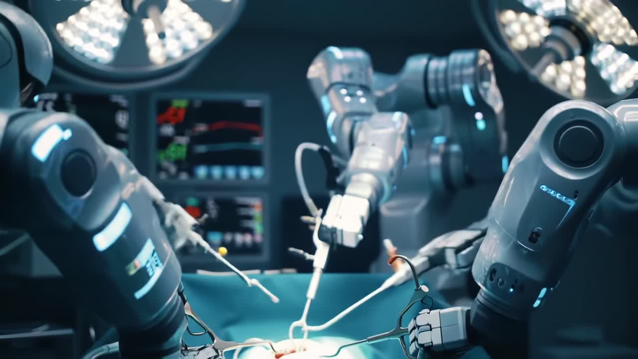 Advanced Robotic Surgery: A State-of-the-Art Operating Room with Multiple Robotic Arms Performing a Complex Surgical Procedure with Precision and Accuracy