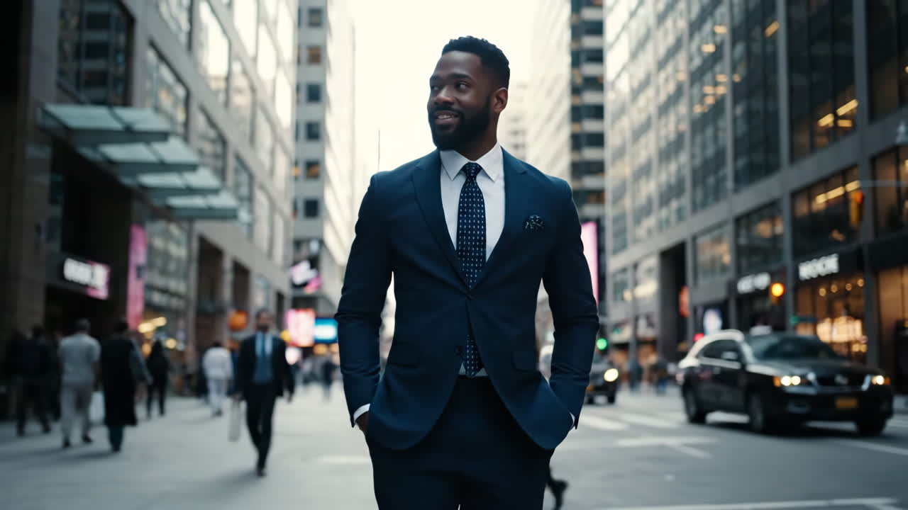 Confident Businessman Walking Through a Vibrant City Street | Premium ...