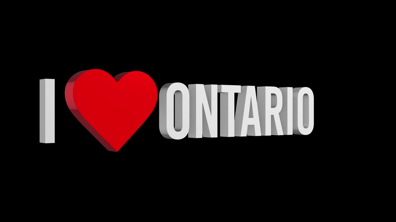 I love Ontario. Text and heart 3d. Alpha channel