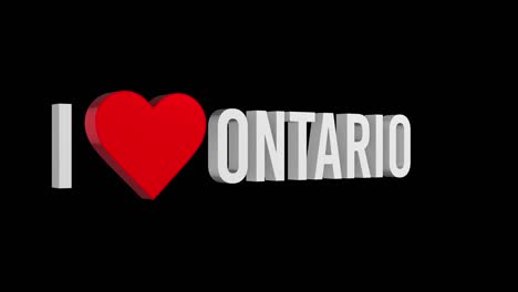 i love ontario. text and heart 3d. alpha channel