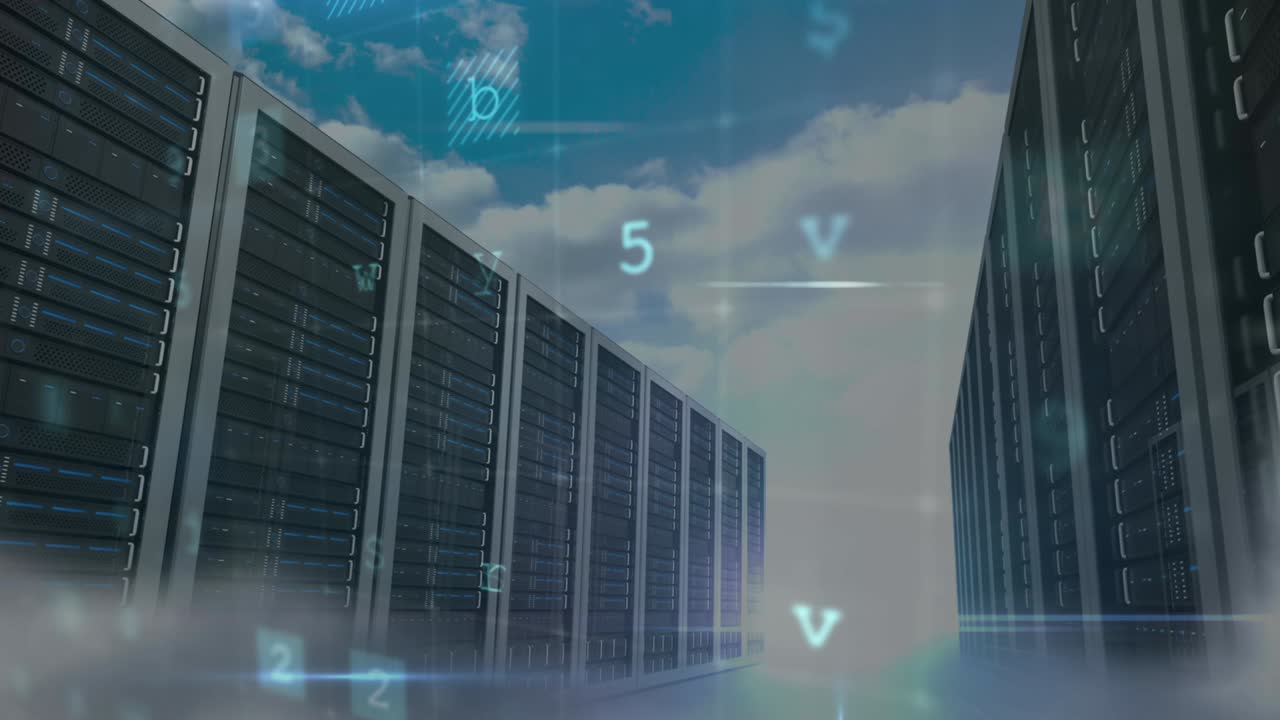 Animation of cyber attack warning over server room