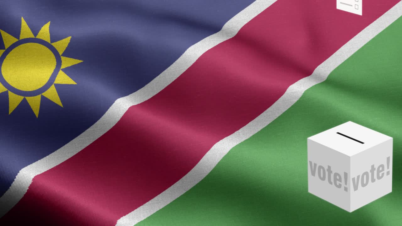 나미비아 선택을 위한 투표용지 - 발 앞에 있는 투표용장 - 선거 - 투표 - 나미비아의 발 - 나미비아 발 높은 세부 사항 - 국가 발 나미비아 파동 패턴 루프 가능한 요소 - 직물 질감과 끝없는 루프