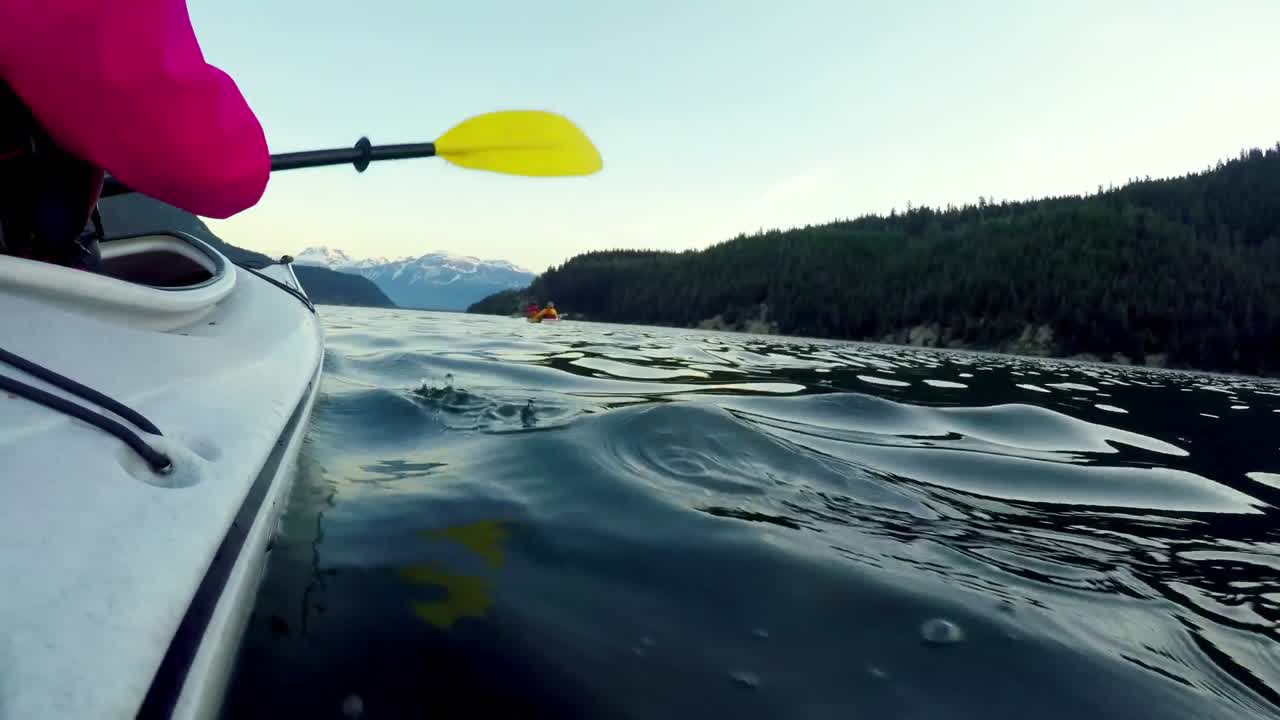 Tourist rowing a boat in the river 4k