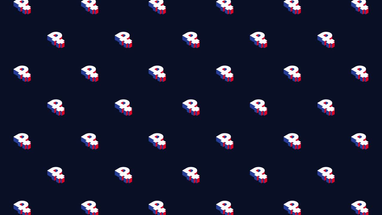 símbolos isométricos del rublo ruso en un patrón animado sobre un fondo oscuro. animación de bucle sin costuras
