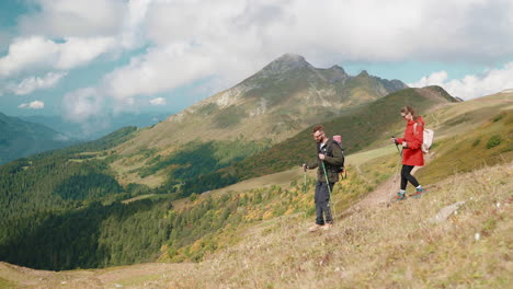 couple hiking in mountains