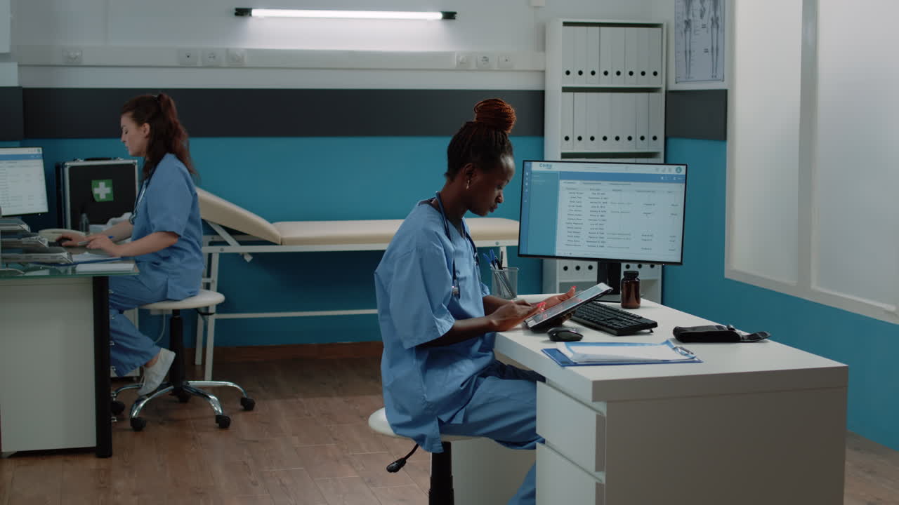 Healthcare professionals working in a clinic