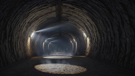 mysterious stone tunnel with glowing light