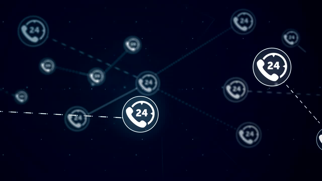 24 horas de serviço de chamada ícone símbolo de conexão de rede tecnologia de loop animação 4k