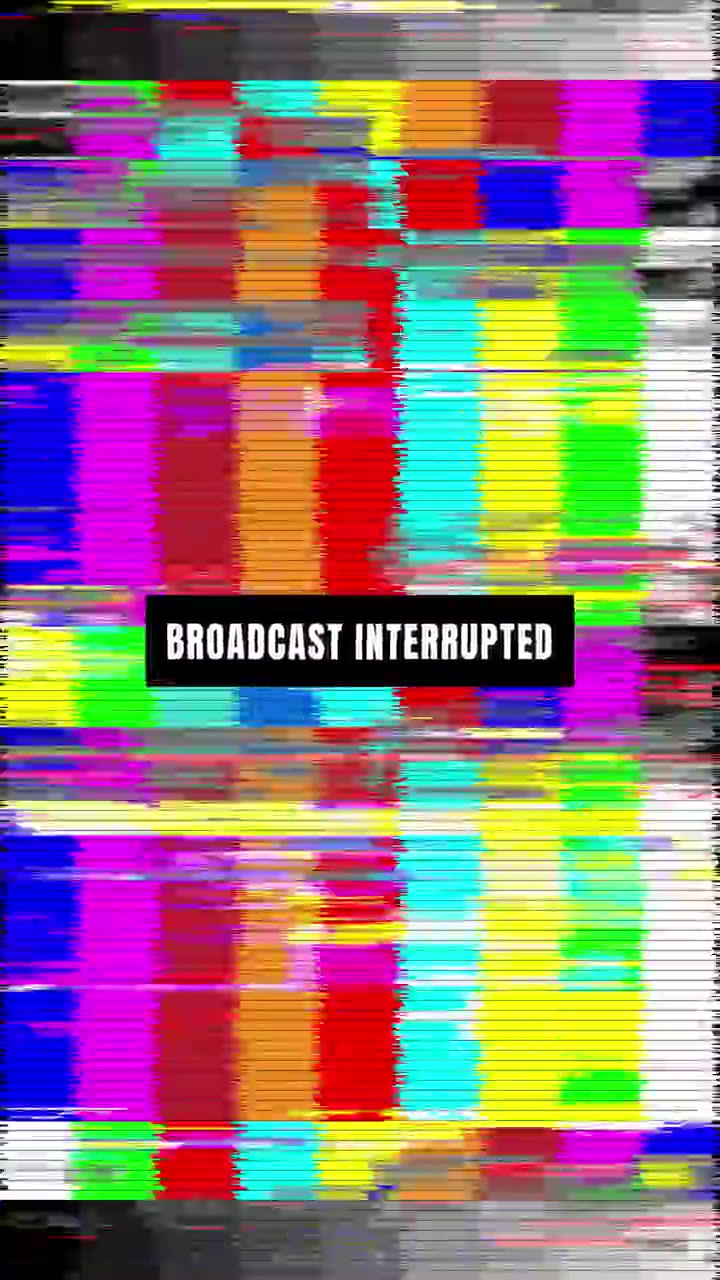 Broadcast Interrupted Text Overlay on Distorted Television Test Pattern