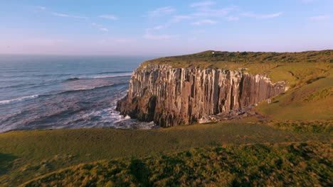 high cliffs on atlantic ocean beautiful aerial cinematic view, brazilian conservation unit located in the southern region, state of rio grande do sul, torres city