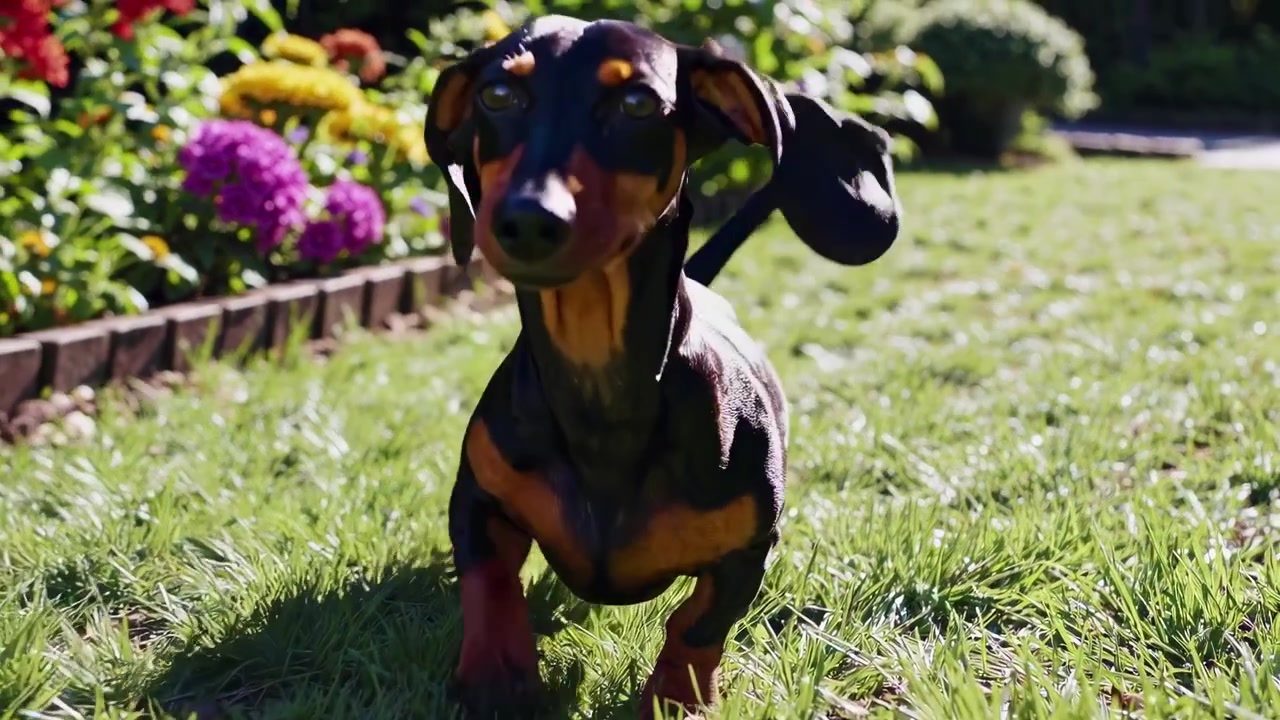 Güneşli Bir Bahçede Yürüyen Sevimli Dachshund