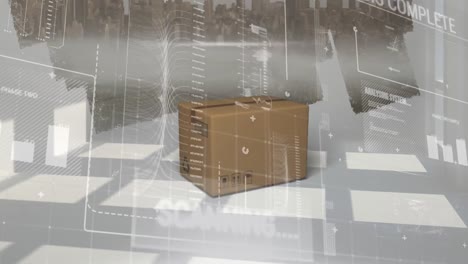 animation of statistics processing over cardboard box