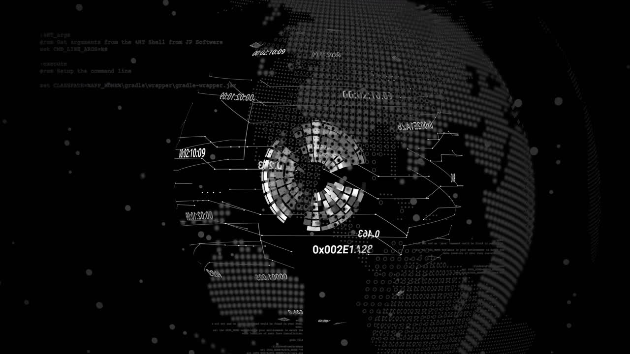 анимация обработки данных на земном шаре на черном фоне