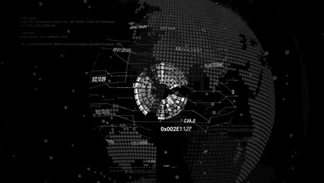 animation of data processing over globe on black background