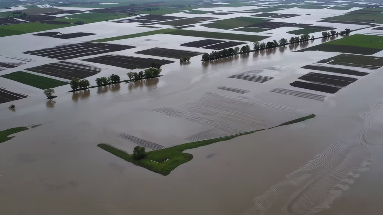 Aerial view of flooded farmland