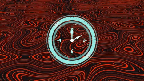 animation of clock moving fast over red liquid background