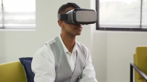 Mixed-race-man-wearing-VR-headset