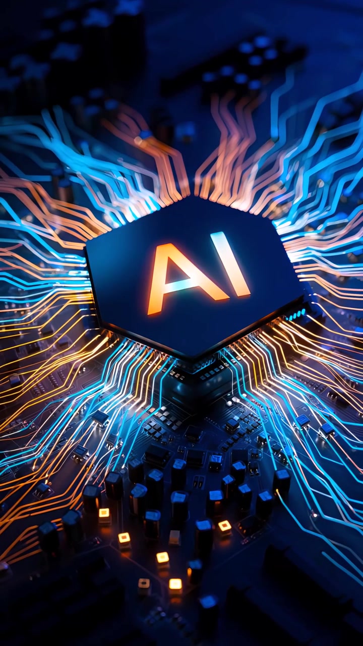 Sfondo Tecnologico Futuristico con Scheda Madre e Chip AI 4K