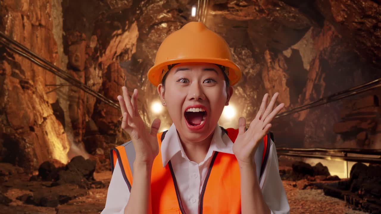 Surprised Miner in a Cave