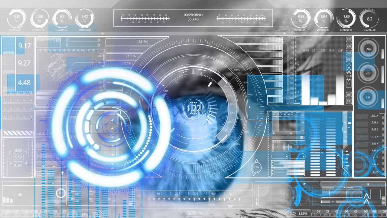 Animation of digital interface over female eye