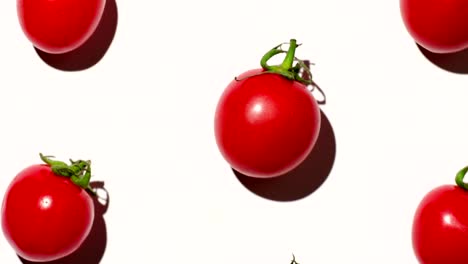 tomates de cereza sobre un fondo blanco - la cámara hace zoom