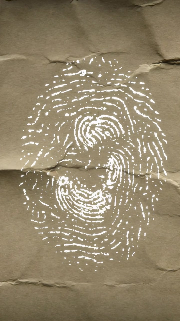 Vertical video: Activating unseen projector projecting print on wrinkled brown paper, ridges fading