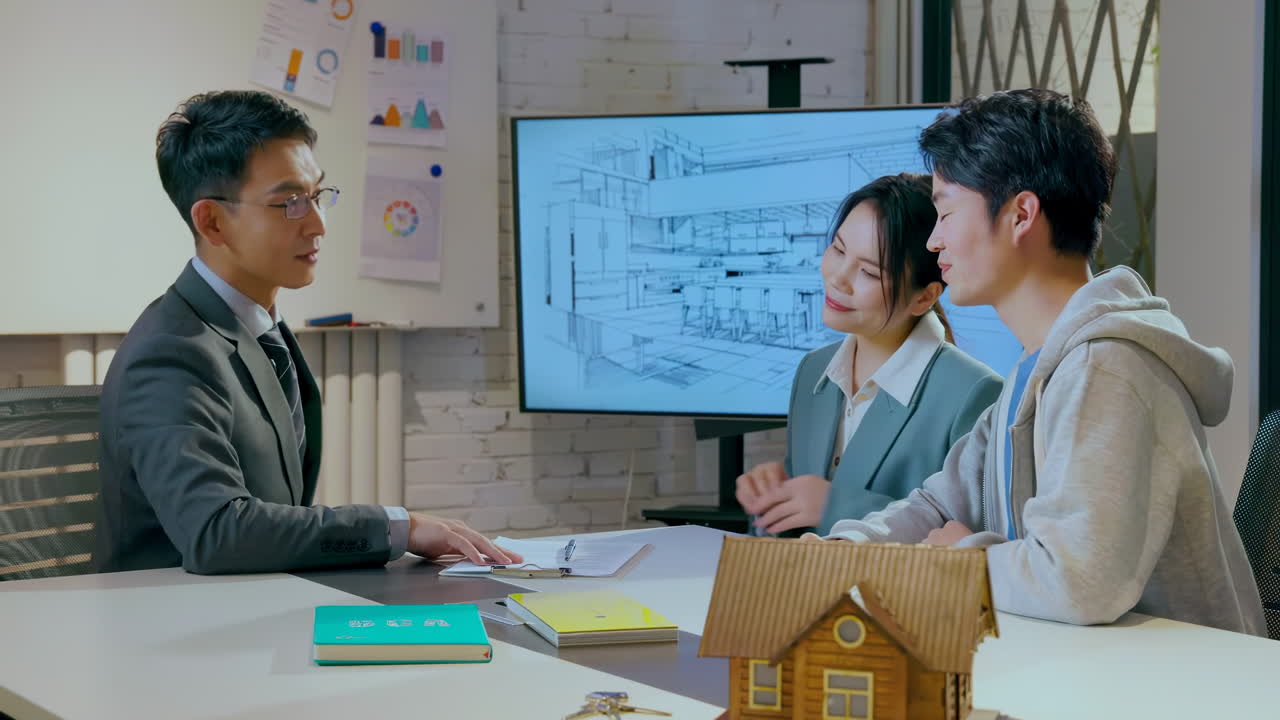 Real estate concept. Business hands selling and signing purchase contract agreement paperwork for loan financial to buying the house properties