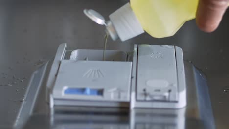 pouring dish soap into dishwasher dispenser