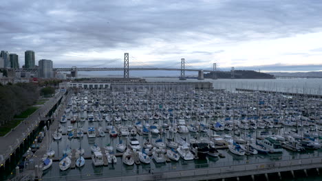 Overcast Day at a Marina with the Bay Bridge and San Francisco Skyline