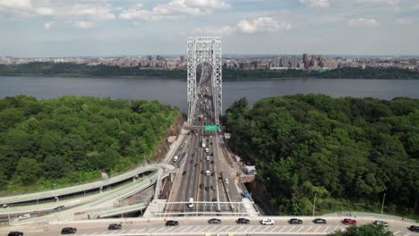 gorgeous aerial of bridge traffic in new york city, 4k drone shot