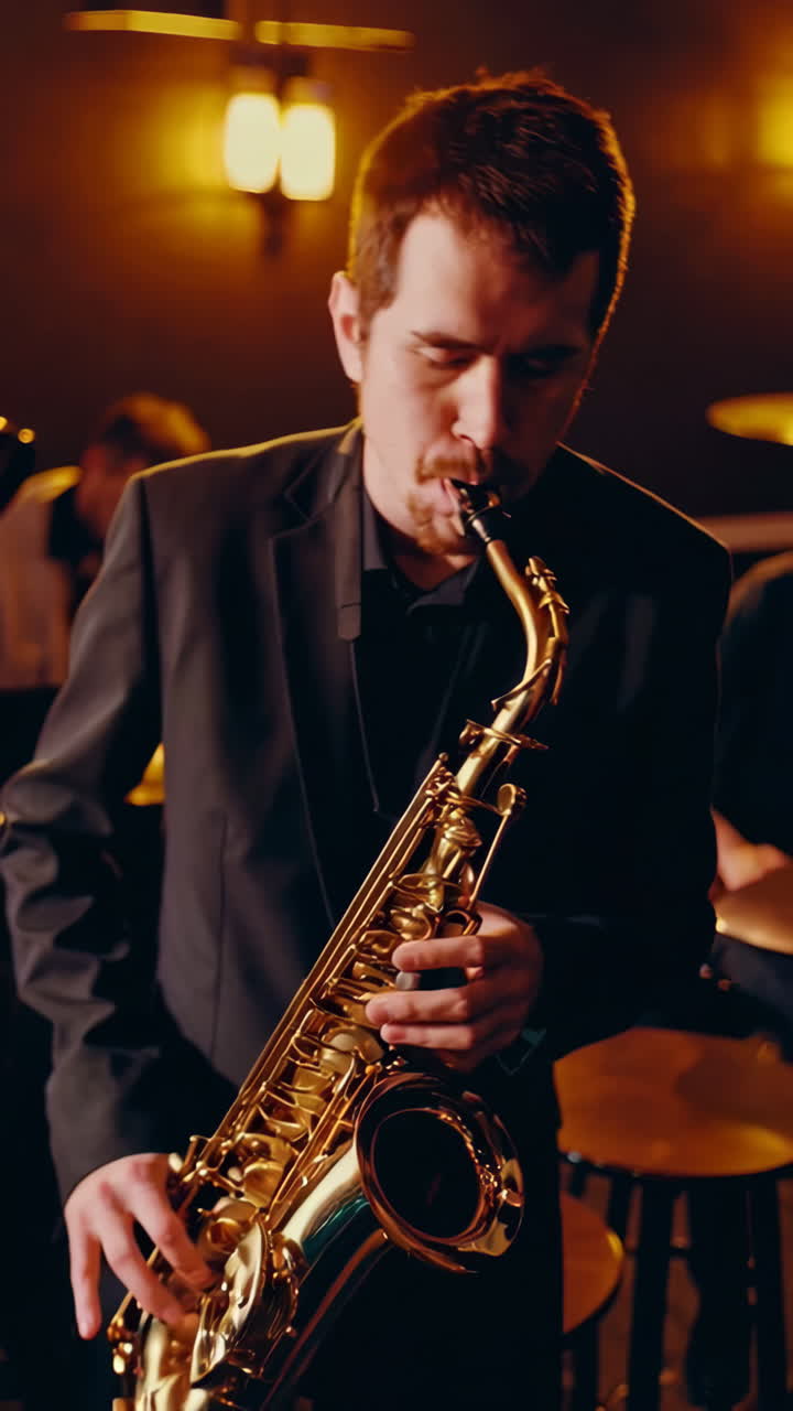 Sassofonista jazz in un nightclub.