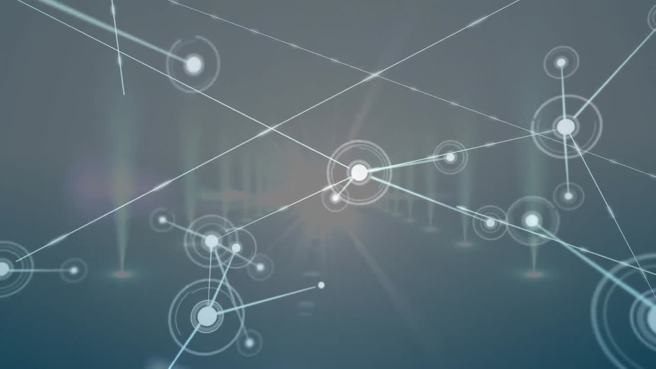 animación de filas de reflectores y red de conexiones