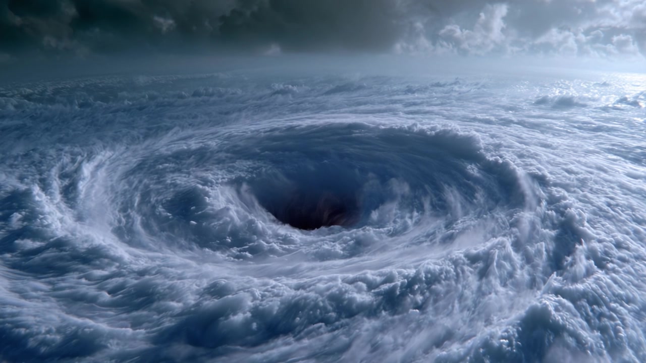 Et fascinerende syn af en hvirvlende vortex på himlen, der viser den kraftfulde og dynamiske natur af skyer og atmosfæriske fænomener i en dramatisk ramme.