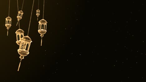 4k 3d candle lantern string hanging islamic ramadan background. moon and lanterns.