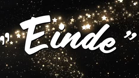 animation of einde text over glowing firework moving on black background