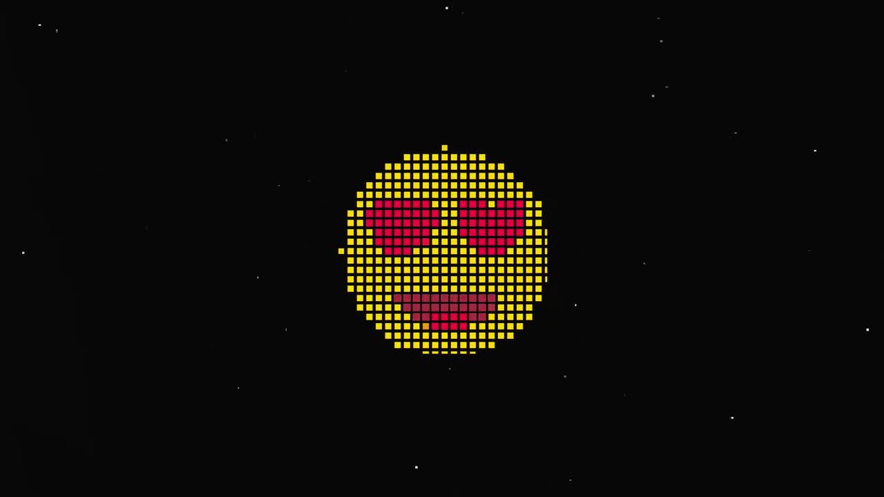 Pixel smile hud holographic symbol on digital old tv screen seamless loop glitch animation. Hearts. Dynamic retro and joyful. Colorful and vintage video footage.