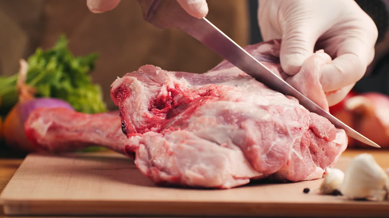 Preparing Raw Lamb Leg