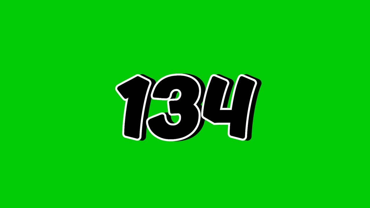 Number 134 Reveal Animation with Smoke Effect on Green Screen Black Cartoon Style Motion Graphic video Element