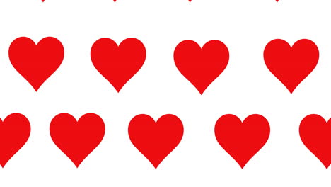 composición de filas de corazones rojos que se mueven sobre un fondo blanco