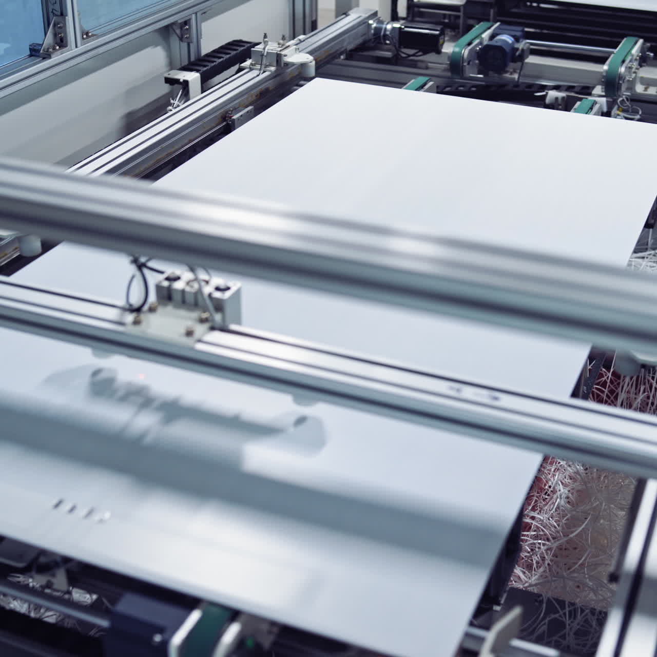 Automated manufacturing. Industrial interior, conveyor in a modern factory.