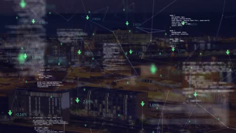 animación de la red de conexiones con procesamiento de datos sobre el paisaje urbano