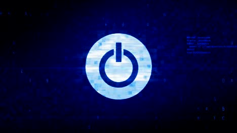 símbolo del botón de arranque de energía de la computadora animación de error de ruido de píxeles digitales.