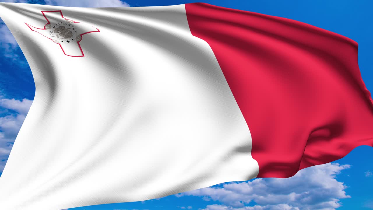 bandera de malta contra un cielo nublado (canal alfa, en bucle)